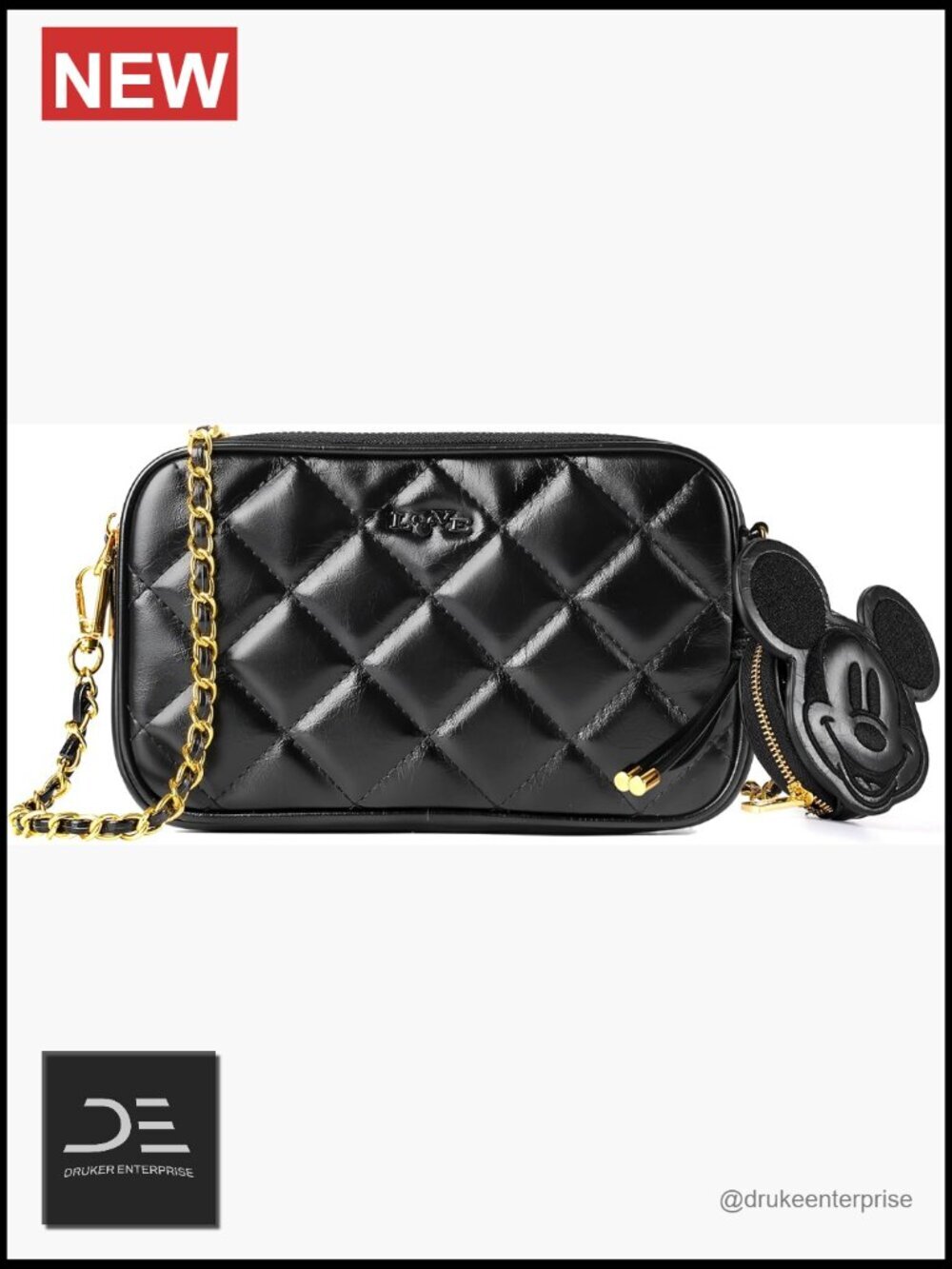 Mini Disney Mickey Mouse Crossbody Bag with Adjustable Strap Quilted Zipper